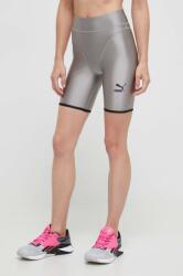 PUMA pantaloni scurți de antrenament DARE TO culoarea gri, cu imprimeu, high waist 9BYX-SZD05S_90X