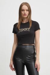 Tommy Jeans tricou din bumbac femei, culoarea negru, DW0DW19844 9BYH-TSD17U_99X (DW0DW19844)