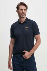 Aeronautica Militare polo de bumbac culoarea albastru marin, cu imprimeu PPYH-POM03S_59A