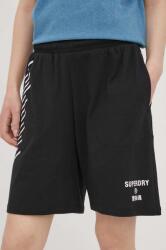 Superdry pantaloni scurti din bumbac femei, culoarea negru, cu imprimeu, high waist PPYY-SZD0PG_99X