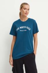 The North Face tricou din bumbac Tee Varsity Graphic femei, culoarea turcoaz, NF0A89CQ1NO1 9BYH-TSD0WI_69X (NF0A89CQ1NO1)