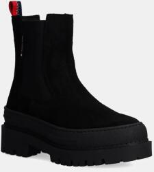 Tommy Jeans botine din piele intoarsa TJW FOXING CHELSEA SUEDE femei, culoarea negru, cu platforma, EN0EN02631 9BYH-OBD1RD_99X (EN0EN02631)