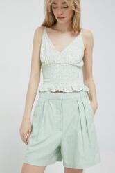 Abercrombie & Fitch pantaloni scurti din in culoarea verde, neted, high waist PPYX-SZD04J_77X (KI149.3191.300)