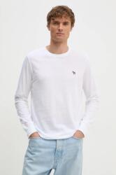 Paul Smith longsleeve din bumbac culoarea alb, neted, M2R. 828R. KZEBRA 9BYH-BUM020_00X