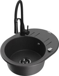 Mexen Kevin, 1 rekeszes gránit mosogató 586x458x190 mm és Aster mosogató csaptelep, fekete foltos, 6517-76-73450-70-B (6517-76-73450-70-B)