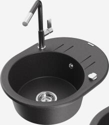 Mexen Kevin, 1 kamrás gránit mosogató 586x458x190 mm és Flora mosogató csaptelep, fekete foltos, 6517-76-670401-08 (6517-76-670401-08)