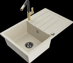 Mexen Bruno, 1 kamrás gránit mosogató 795x495x200 mm és Flora mosogató csaptelep, bézs, 6513-69-670401-57-B (6513-69-670401-57-B)