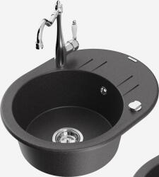 Mexen Kevin, gránit mosogató 586x458x190 mm, 1 kamrás és Carla mosogató csaptelep, fekete foltos, 6517-76-670700-00 (6517-76-670700-00)