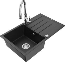 Mexen Bruno, 1 kamrás gránit mosogató 795x495x200 mm és Savita mosogató csaptelep, fekete-ezüst metál, 6513-73-672601-00 (6513-73-672601-00)