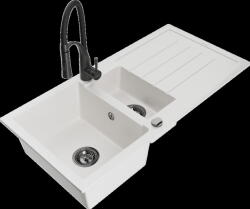 Mexen Andres, 1, 5 kamrás gránit mosogató 1000x500x200 mm és Aster mosogató csaptelep, fehér, 6515-20-73450-70-B (6515-20-73450-70-B)