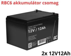 Green Cell APC RBC6 helyettesítő akkumulátor csomag (2x 12V 12Ah) (RBC6-RP)
