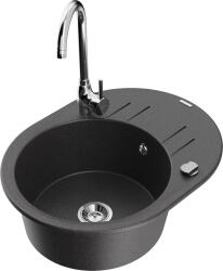 Mexen Kevin, gránit mosogató 586x458x190 mm, 1 kamrás és Telma króm csaptelep, fekete foltos, 6517-76-670200-00 (6517-76-670200-00)