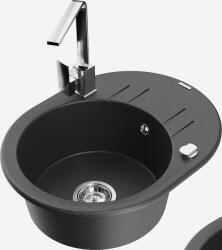 Mexen Kevin, gránit mosogató 586x458x190 mm, 1 kamrás és Rita króm csaptelep, fekete foltos, 6517-76-670300-00 (6517-76-670300-00)