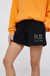 P. E Nation Pantaloni scurți din bumbac femei, culoarea negru, material neted, high waist 9BY8-SZD07M_99X (21PE3S169)