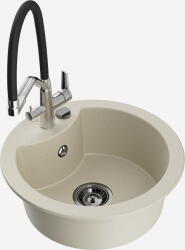 Mexen Diego, 1 kamrás gránit mosogató 488x488x167 mm és Duo mosogató csaptelep, bézs, 6512-69-671701-07-B (6512-69-671701-07-B)