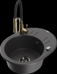 Mexen Kevin, 1 rekeszes gránit mosogató 586x458x190 mm és Aster mosogató csaptelep, fekete foltos, 6517-76-73450-57-B (6517-76-73450-57-B)