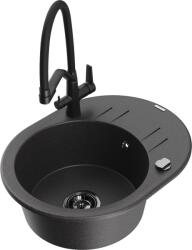 Mexen Kevin, gránit mosogató 586x458x190 mm, 1 kamrás és fehér Duo csaptelep, fekete foltos, 6517-76-671701-70-B (6517-76-671701-70-B)