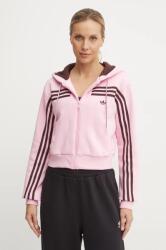 Adidas bluza 70s Short Fullzip Fleece Hoodie femei, culoarea roz, cu glugă, cu imprimeu, JN7665 9BYH-BLD0PZ_30X