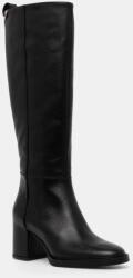 Tommy Hilfiger ghete de piele LONG BOOT MID WRAPPED LTHR HEEL femei, culoarea negru, cu toc drept, FW0FW08099 9BYH-OBD0IE_99X