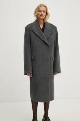 Remain palton de lana Heavy Wool Long Coat culoarea gri, de tranzitie, cu doua randuri de nasturi, 501889514 9BYH-KPD02B_90X