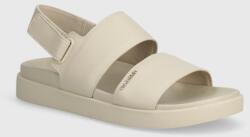 Calvin Klein sandale de piele FLAT SANDAL CALVIN MTL LTH femei, culoarea bej, HW0HW01984 PPYH-OBD2IF_01X