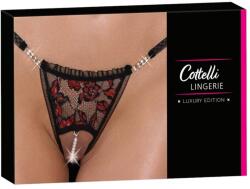 Cottelli Collection - luxus, rózsás gyöngyös tanga (fekete) (23222851111) - sexshopcenter