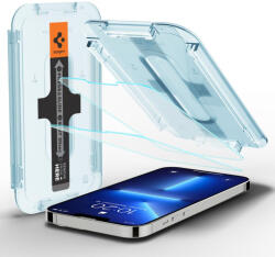 Apple iPhone 13 / 13 Pro / 14 / 16e, Kijelzővédő fólia, ütésálló fólia (az íves részre is! ), Tempered Glass (edzett üveg), Spigen Ez Fit, Clear, 2 db / csomag - tok-shop