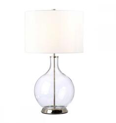 Elstead Lighting Veioză Orb ORB-CLEAR-AB-WHT, 1xE27, H67cm, D36cm, metal nichel, textil alb (ORB-CLEAR-PN-WHT)