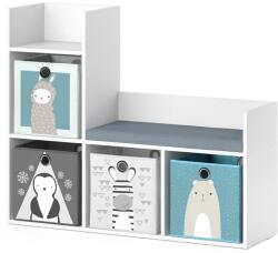 Vicco Luigi gyerek könyvespolc játéktárolóval, paddal, fehér - mindentjoaron