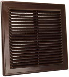 Dalap Műanyag szellőzőrács karima nélkül, fix zsaluval és rovarhálóval 204x204 mm, barna (9709)