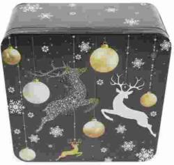  Karácsonyi fémdoboz - 187x187x80mm - Deer Black Gold