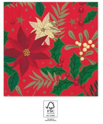  Karácsonyi Holly Poinsettia szalvéta 20 db-os 33x33 cm FSC (PNN95379) - oliviashop