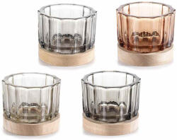 Decorer Set 4 candele sticla lemn 9x7.5 cm (A80.19.15)