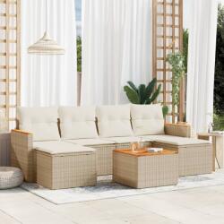 vidaXL Set canapele de grădină, 7 piese, cu perne, bej, poliratan (3258628)