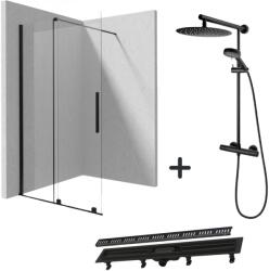 Deante x FDesign x Alca Set paravan dus walk-in 100x195 cm, rigola si coloana de dus cu baterie termostatata negru mat Anima (setdeante1)