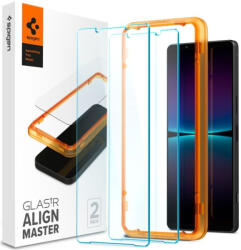 Sony 1 VI, Kijelzővédő fólia, ütésálló fólia (az íves részre is! ), Tempered Glass (edzett üveg), Full Cover, Spigen Glastr Alignmaster, Clear - 2 db /csomag