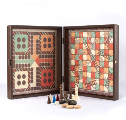 Sakküzlet Vintage fából készült sakk készlet (4in1 sakk, backgammon, Ludo és kígyó)