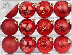 LAALU 12 db-os dekoráció készlet: 6 cm-es piros gömbdíszek keveréke (LAU-1327)