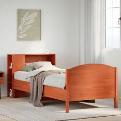 vidaXL barna tömör fenyőfa könyvespolcos ágy matrac nélkül 90 x 190 cm (3323088)