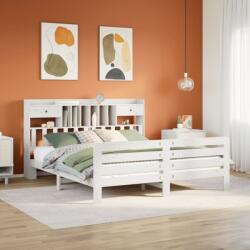 vidaXL fehér tömör fenyőfa könyvespolcos ágy matrac nélkül 180x200 cm (3309972)