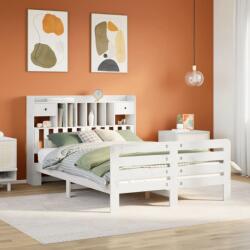 vidaXL fehér tömör fenyőfa könyvespolcos ágy matrac nélkül 160x200 cm (3309969) - vidaxl