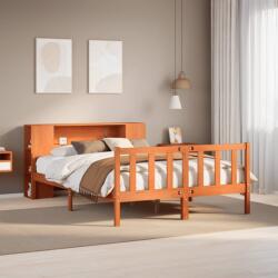 vidaXL viaszbarna tömör fa könyvespolcos ágy matrac nélkül 150 x 200cm (3322101)