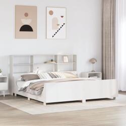 vidaXL fehér tömör fa könyvespolcos ágy matrac nélkül 200 x 200 cm (3323795)