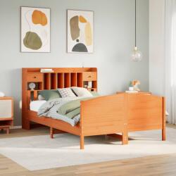 vidaXL barna tömör fenyőfa könyvespolcos ágy matrac nélkül 140 x 190cm (3323151)