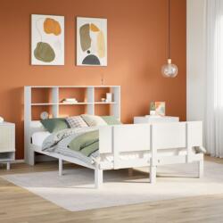 vidaXL fehér tömör fenyőfa könyvespolcos ágy matrac nélkül 120x190 cm (3322655)