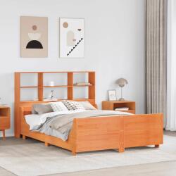 vidaXL viaszbarna tömör fa könyvespolcos ágy matrac nélkül 135 x 190cm (3323823)