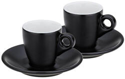 KELA Set de 4 cani espresso cu farfurie MATTIA negru KL-12750