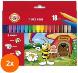 KOH-I-NOOR Set 2 x Markere Scolare Colectia Bees, 18 Culori (HOK-2xKH-K1002-18)