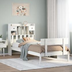 vidaXL fehér tömör fenyőfa könyvespolcos ágy matrac nélkül 100x200 cm (3321831)