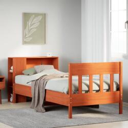 vidaXL barna tömör fenyőfa könyvespolcos ágy matrac nélkül 90 x 190 cm (3323205)